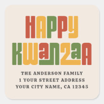 Frohes Kwanzaa roter grüner gelber Text Rücksendea