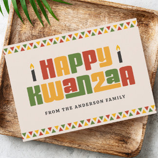 Frohes Kwanzaa schwarze Kerze rote grüne gelbe Umr Feiertagskarte