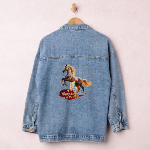 Frohes Lunar Neujahr Majestätisches Goldenes Pferd Jeansjacke