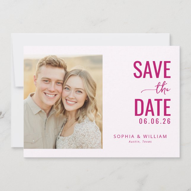 Frohes Magenta Modern Foto Save The Date (Vorderseite)