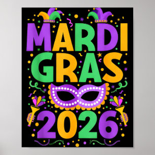 Frohes Mardi Gras 2026 Kostüm New Orleans passend Poster