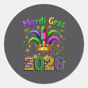 Frohes Mardi Gras 2026 Narrenhut Männer Frauen Kin Runder Aufkleber