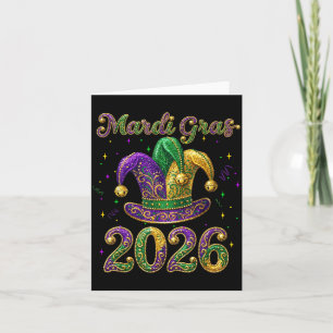 Frohes Mardi Gras 2026 Narrenhut New Orleans Männe Karte