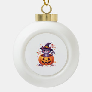 Frohes Meow-a-ween - Süße Katzenhexe Kürbis - Hall Keramik Kugel-Ornament