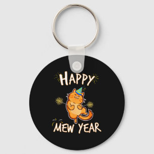 Frohes Mew Jahr 2025 Lustige Katze Silvesterparty  Schlüsselanhänger