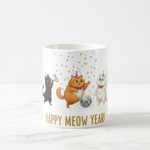 Frohes Miauen-Jahr Party-Katzen Neujahrs-Tasse Kaffeetasse