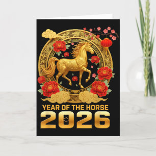 Frohes Mondneujahr 2026 – Jahr des Pferdes Cele Karte