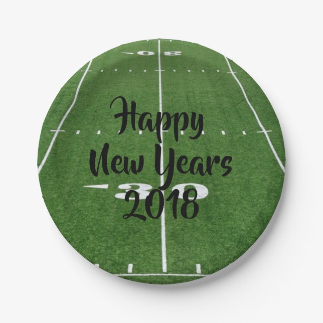 Frohes neues Jahr 2018 Fußballfeld Pappteller (Vorderseite)