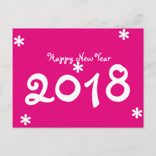Frohes neues Jahr 2018 Hot Pink White Star Typogra Feiertagspostkarte