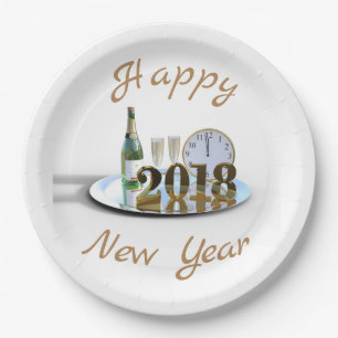 Frohes neues Jahr 2018 Pappteller