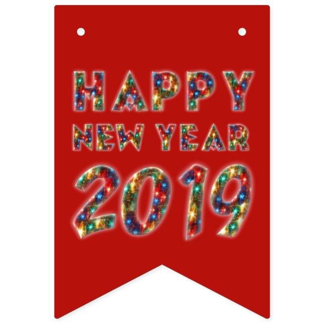 Frohes neues Jahr 2019 Party Feuerwerke Typografie Wimpelkette (Erste Fahne)