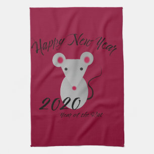Frohes neues Jahr 2020 Jahr der Ratte Geschirrtuch