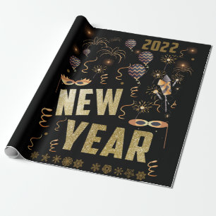 Frohes neues Jahr 2022, Holiday Gold Glitzer Festi Geschenkpapier