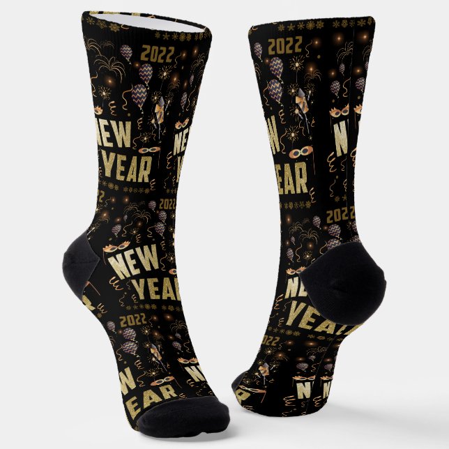 Frohes neues Jahr 2022, Holiday Gold Glitzer Festi Socken (Gewinkelt)