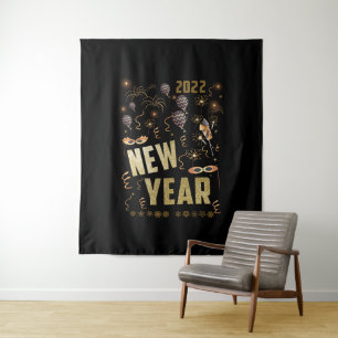 Frohes neues Jahr 2022, Holiday Gold Glitzer Festi Wandteppich