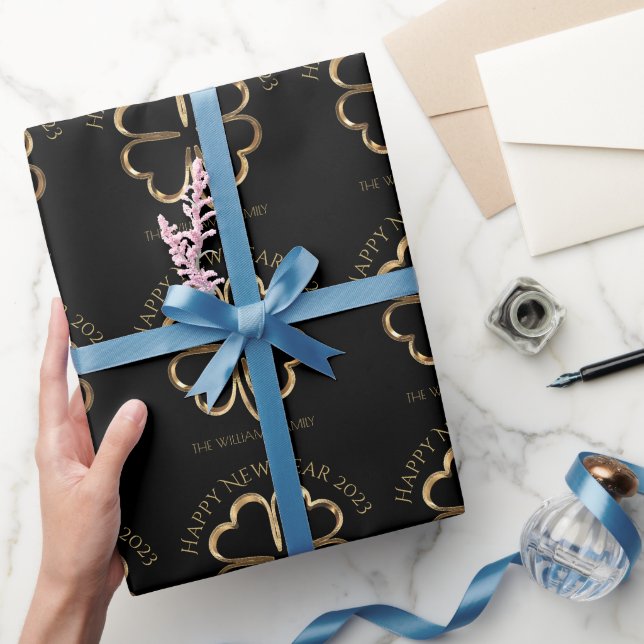 Frohes neues Jahr 2023 oder Ihr Text Vierblättrige Geschenkpapier (Schenken)