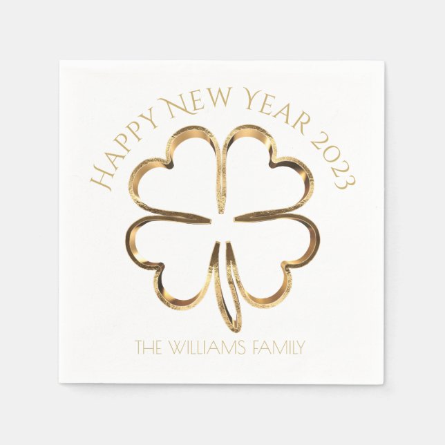 Frohes neues Jahr 2023 oder Ihr Text Vierblättrige Serviette (Vorderseite)