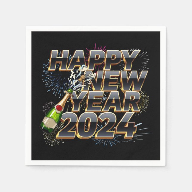 Frohes neues Jahr 2024 Elegantes Silvesterfest-Par Serviette (Vorderseite)