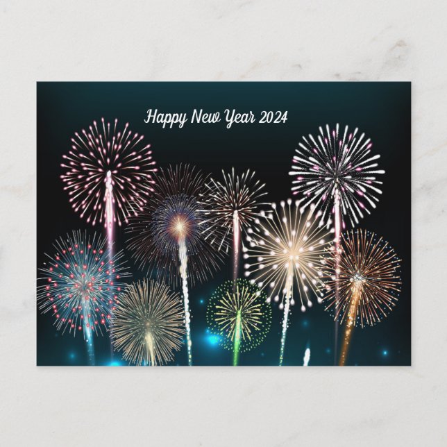 Frohes neues Jahr 2024 Feuerwerkskarte Postkarte (Vorderseite)