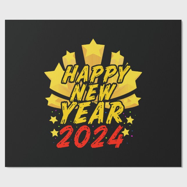 Frohes neues Jahr 2024 Geschenkpapier (Flach)