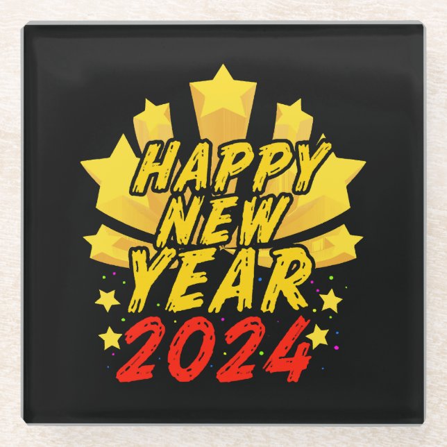 Frohes neues Jahr 2024 Glasuntersetzer (Vorderseite)