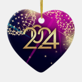 Frohes neues Jahr 2024 Herzform Keramik Ornament