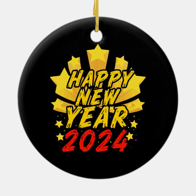 Frohes neues Jahr 2024 Keramik Ornament (Hinten)
