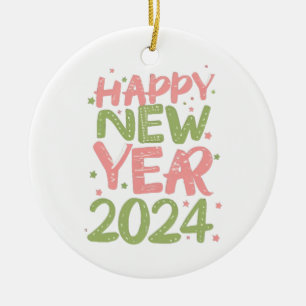 Frohes neues Jahr 2024 Keramik Ornament