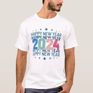 Frohes neues Jahr 2024 mit farbenprächtigem Text T-Shirt