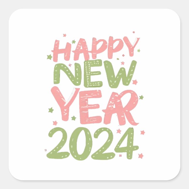 Frohes neues Jahr 2024 Quadratischer Aufkleber (Vorderseite)