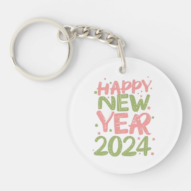 Frohes neues Jahr 2024 Schlüsselanhänger (Vorderseite)
