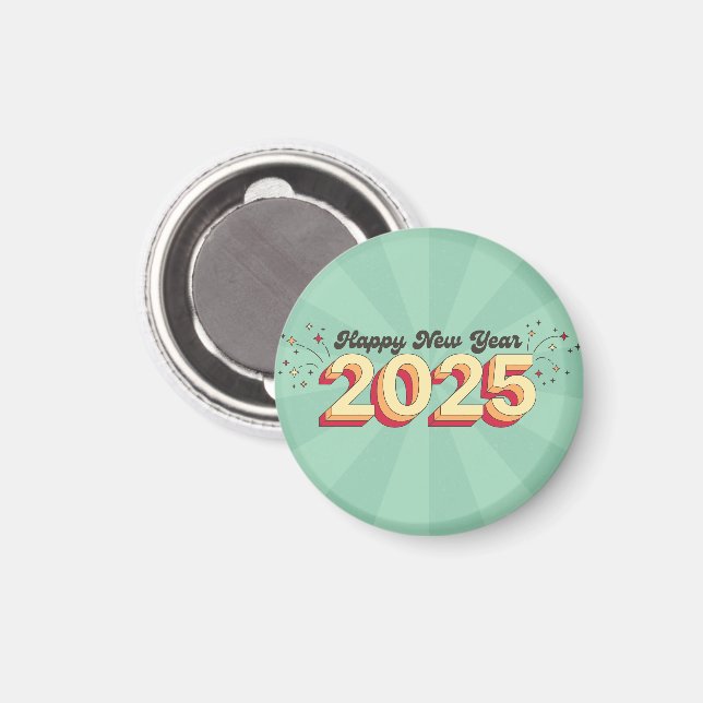 Frohes neues Jahr 2025 3d Groovy Retro Text Magnet (Vorderseite/Rückseite)