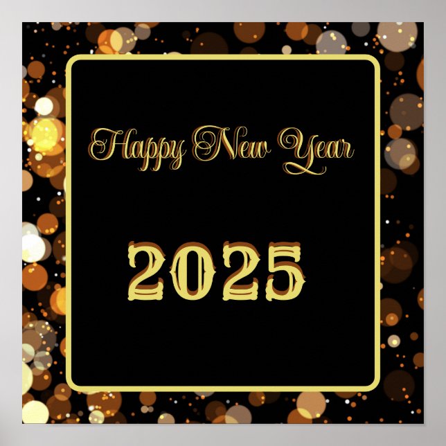 Frohes neues Jahr 2025 Elegante Goldblase Poster (Vorne)