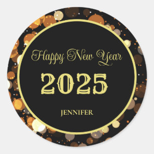Frohes neues Jahr 2025 Elegante Goldblase Runder Aufkleber