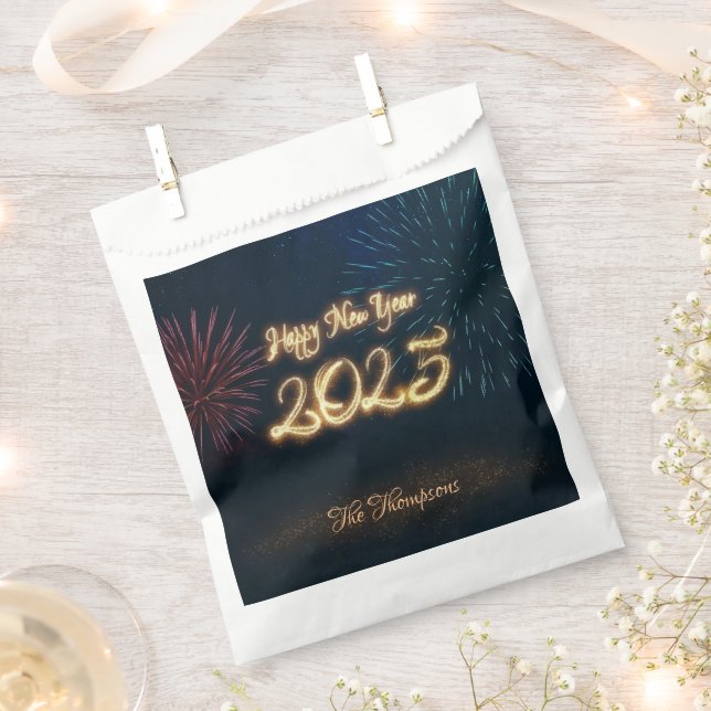Frohes neues Jahr 2025 Feuerwerke funkeln Geschenktütchen (Ausgeschnitten)