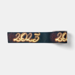Frohes neues Jahr 2025 funkelnde Feuerwerke Satinband