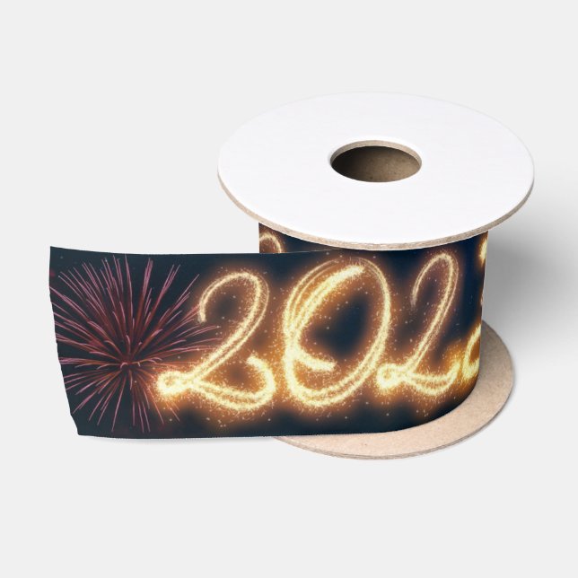 Frohes neues Jahr 2025 funkelnde Feuerwerke Satinband (Spule)