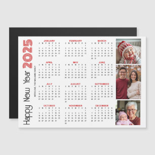 Frohes neues Jahr 2025 Kalender rotes Foto Magnetkarte