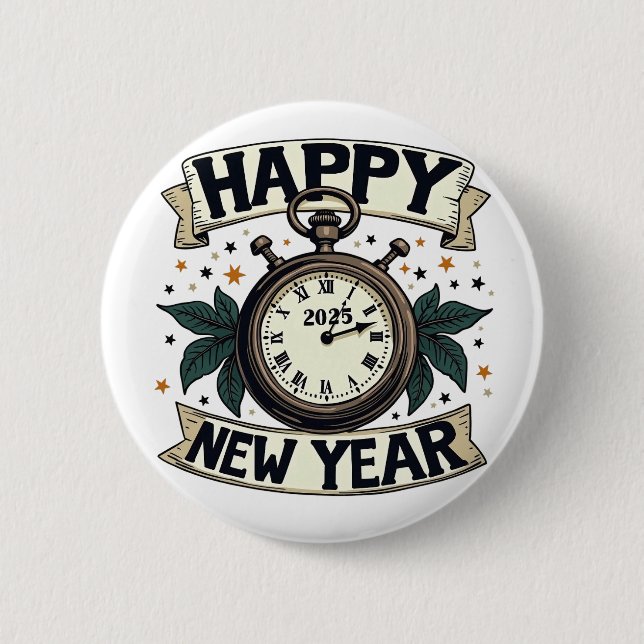 Frohes neues Jahr 2025 Neujahrsfeier Button (Vorderseite)
