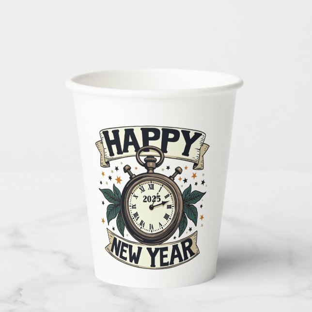 Frohes neues Jahr 2025 Neujahrsfeier Pappbecher (Vorderseite)