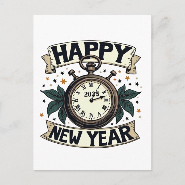 Frohes neues Jahr 2025 Neujahrsfeier Postkarte (Vorderseite)
