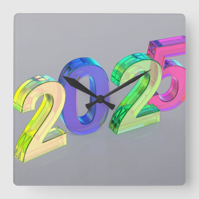 Frohes neues Jahr 2025 Quadratische Wanduhr (Vorderseite)