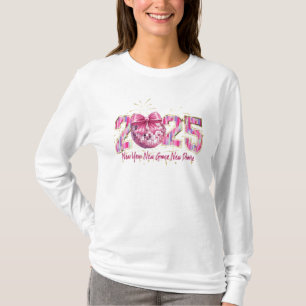 Frohes neues Jahr 2025, rosa Coquette Bow Png T-Shirt
