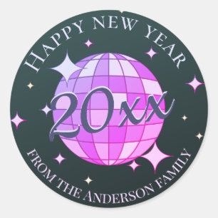 Frohes neues Jahr 2025 schwarz lila pink Runder Aufkleber
