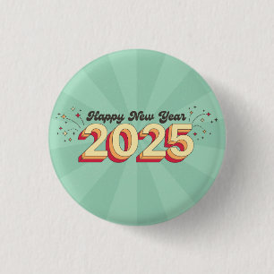 Frohes neues Jahr 2025 Sterne Cartoon-Text Geschen Button