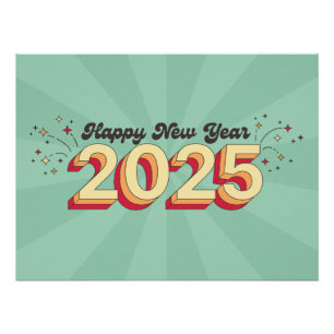 Frohes neues Jahr 2025 Sterne Cartoon Text Geschen Poster
