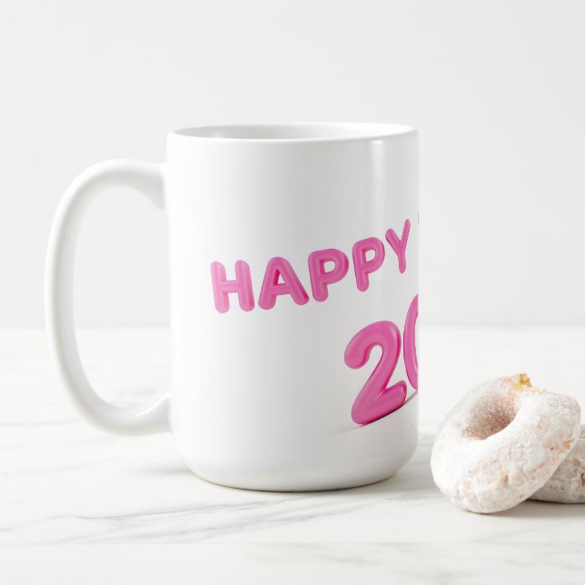 Frohes neues Jahr 2025 - transparenter Hintergrund Kaffeetasse (Mit Donut)