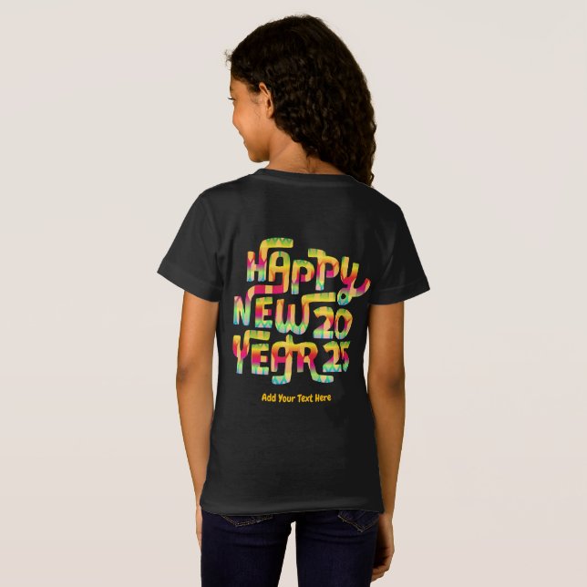 Frohes neues Jahr 2025 Trendy Personalisiert T-Shirt (Schwarz voll)
