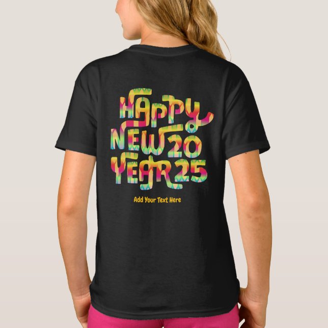 Frohes neues Jahr 2025 Trendy Personalisiert T-Shirt (Rückseite)