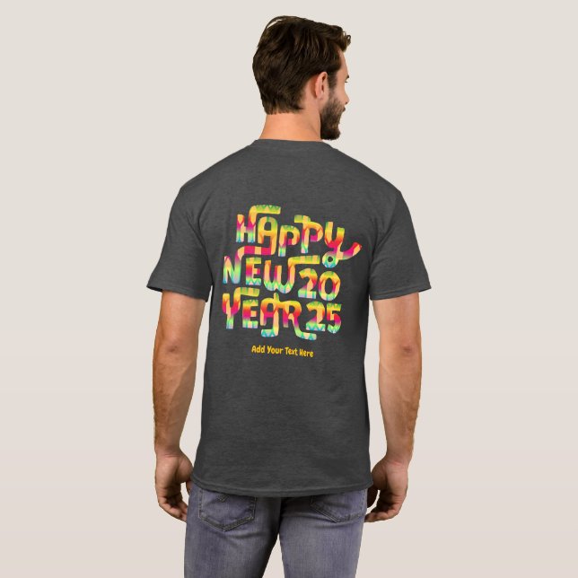 Frohes neues Jahr 2025 Trendy Personalisiert T-Shirt (Schwarz voll)